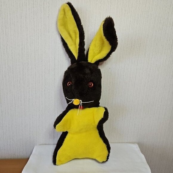 Vintage Easter Bunny Rabbit Plush Chocolate Brown Orange Spangled Eyes 23" Large - Picture 12 of 12